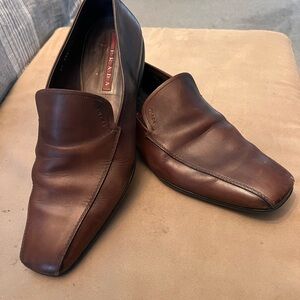 Prada Men's Dark Brown Leather Slip-Ons